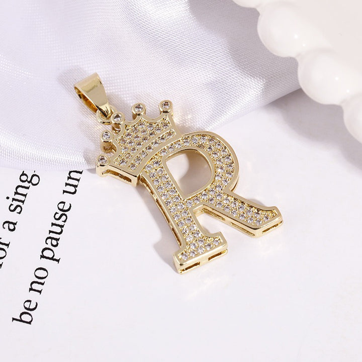 26 Letters Optional Crown Diamond-Encrusted Necklace - Gold/Silver Two-Color Unisex Personalized Light Luxury Accessory