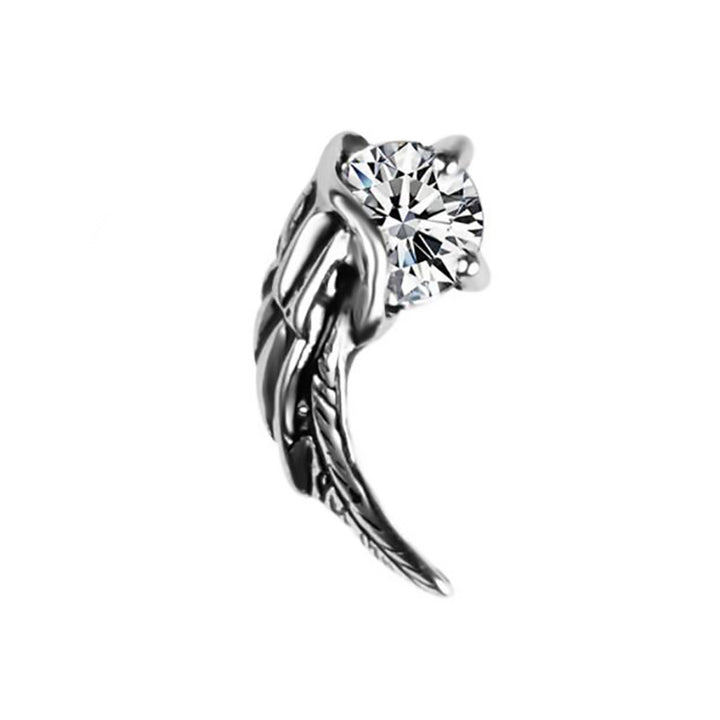 Feather-Shaped Gemstone Earrings (Silver Base with White Diamond/Black Diamond Version)