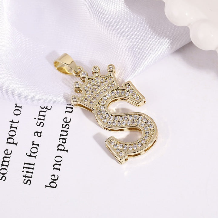 26 Letters Optional Crown Diamond-Encrusted Necklace - Gold/Silver Two-Color Unisex Personalized Light Luxury Accessory
