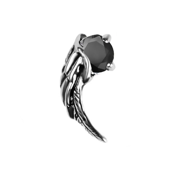 Feather-Shaped Gemstone Earrings (Silver Base with White Diamond/Black Diamond Version)