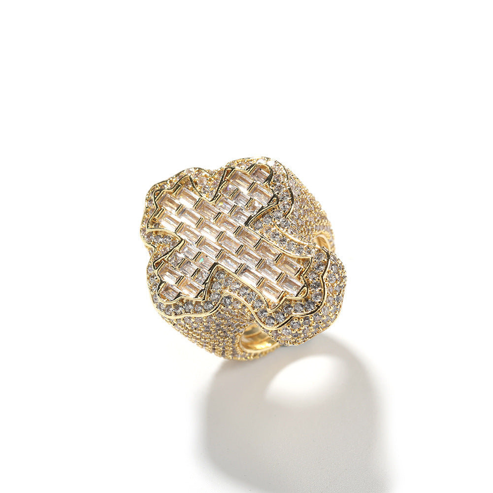 Luxury inlaid cross ring