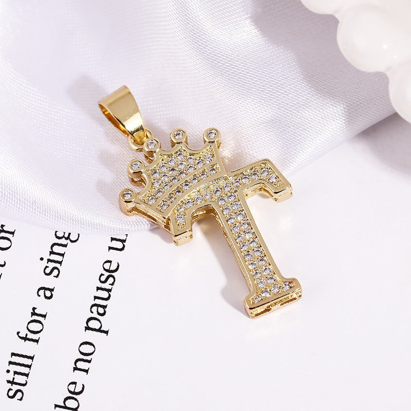 26 Letters Optional Crown Diamond-Encrusted Necklace - Gold/Silver Two-Color Unisex Personalized Light Luxury Accessory