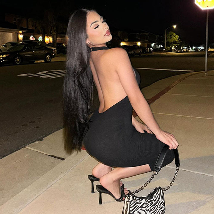 Halter Open Back Ribbed Bodysuit