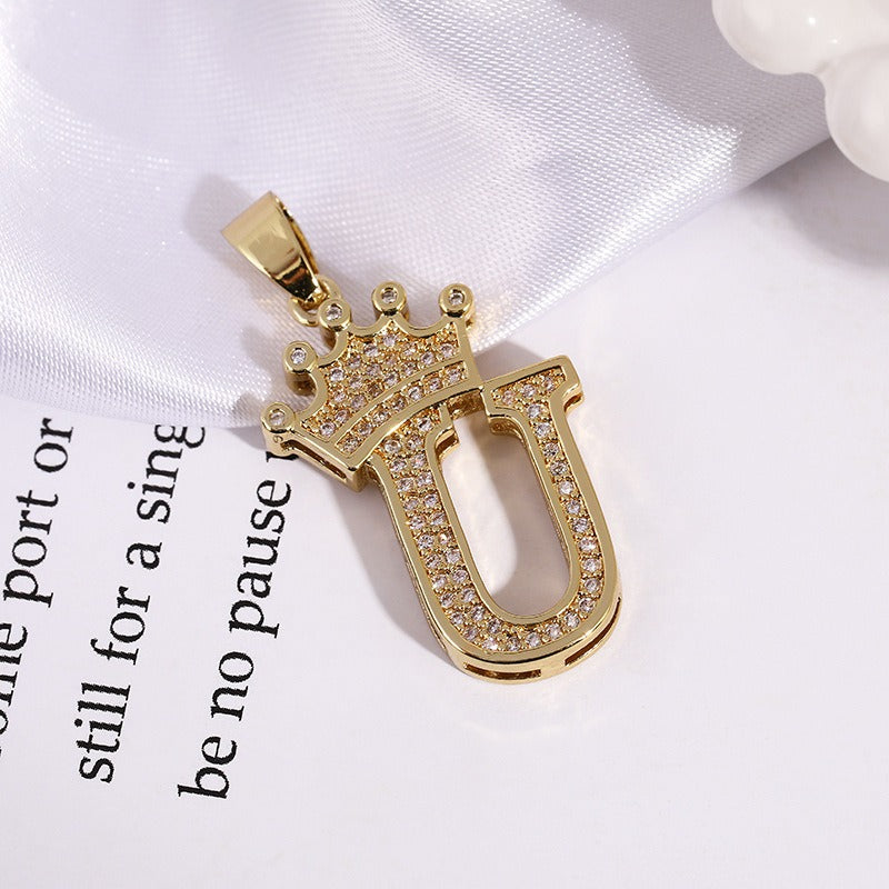26 Letters Optional Crown Diamond-Encrusted Necklace - Gold/Silver Two-Color Unisex Personalized Light Luxury Accessory