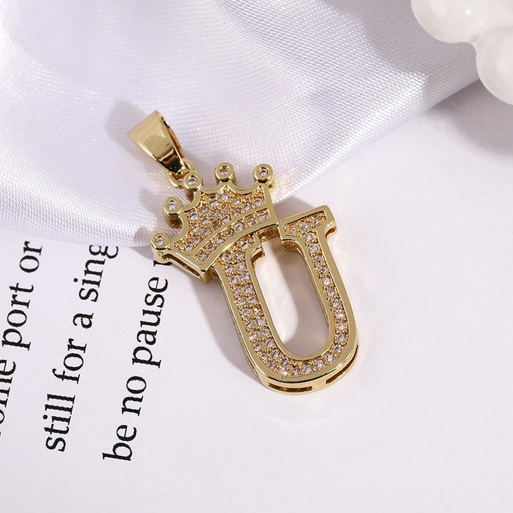 26 Letters Optional Crown Diamond-Encrusted Necklace - Gold/Silver Two-Color Unisex Personalized Light Luxury Accessory