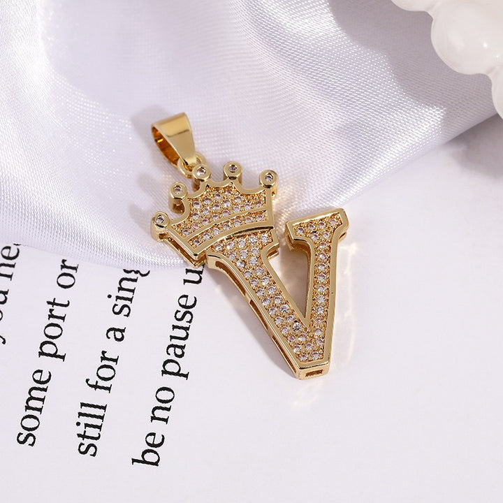 26 Letters Optional Crown Diamond-Encrusted Necklace - Gold/Silver Two-Color Unisex Personalized Light Luxury Accessory