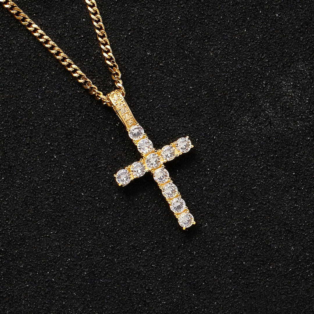 Luxurious Diamond-Inlaid Cross Necklace