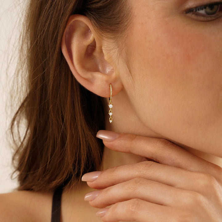 Sterling Silver Minimalist Long Diamond Drop Earrings (2 PCS)