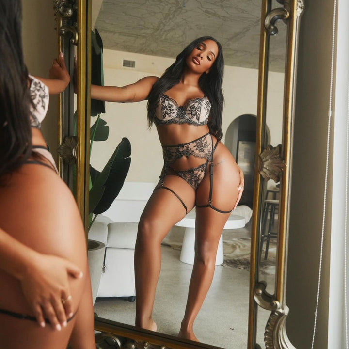 Sexy Lace Floral Bra & Garter Thong Set