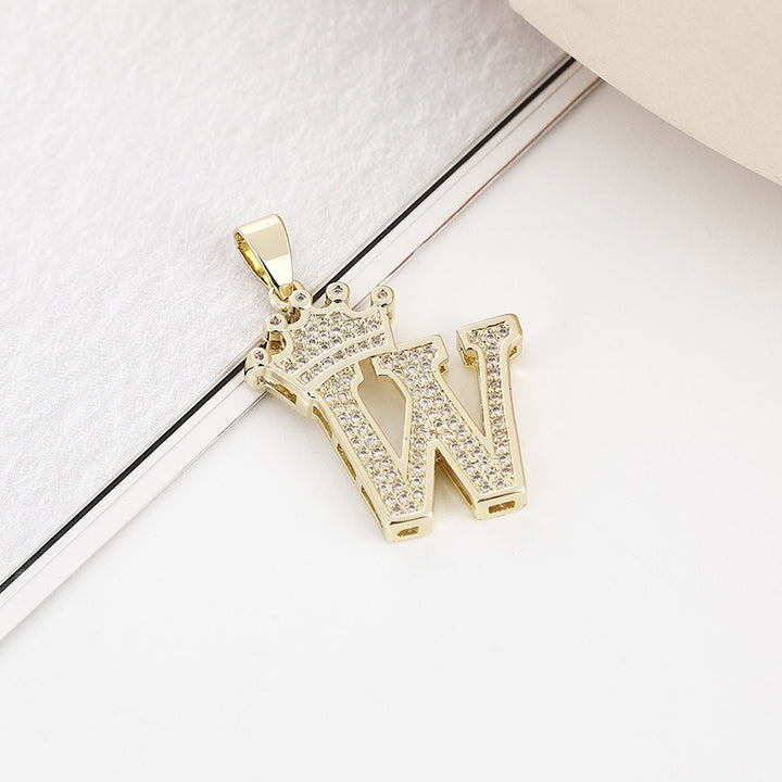 26 Letters Optional Crown Diamond-Encrusted Necklace - Gold/Silver Two-Color Unisex Personalized Light Luxury Accessory