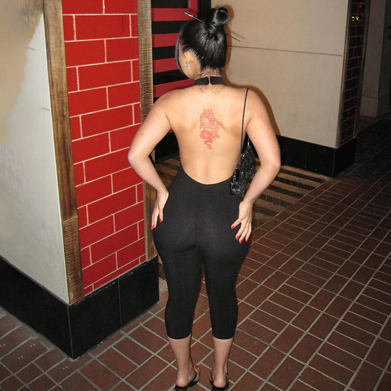 Halter Open Back Ribbed Bodysuit