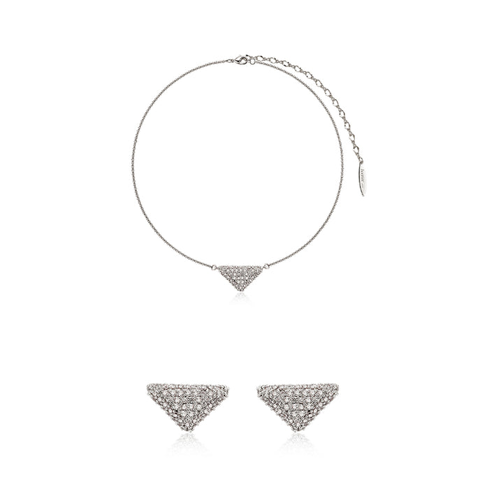 Sparkling Triangle Diamond Necklace Earnail Set