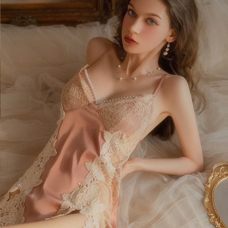 Pearl Lace Satin Slip Dress