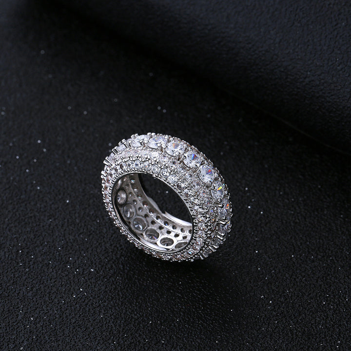 Brilliant Multi-Diamond Splicing Wide-Band Ring (Gold/Silver Version)