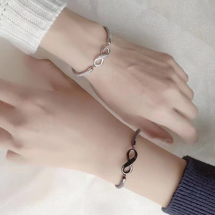 Couple Infinity Bracelet with NO.52 Engraving - Two-Tone Rope Chain