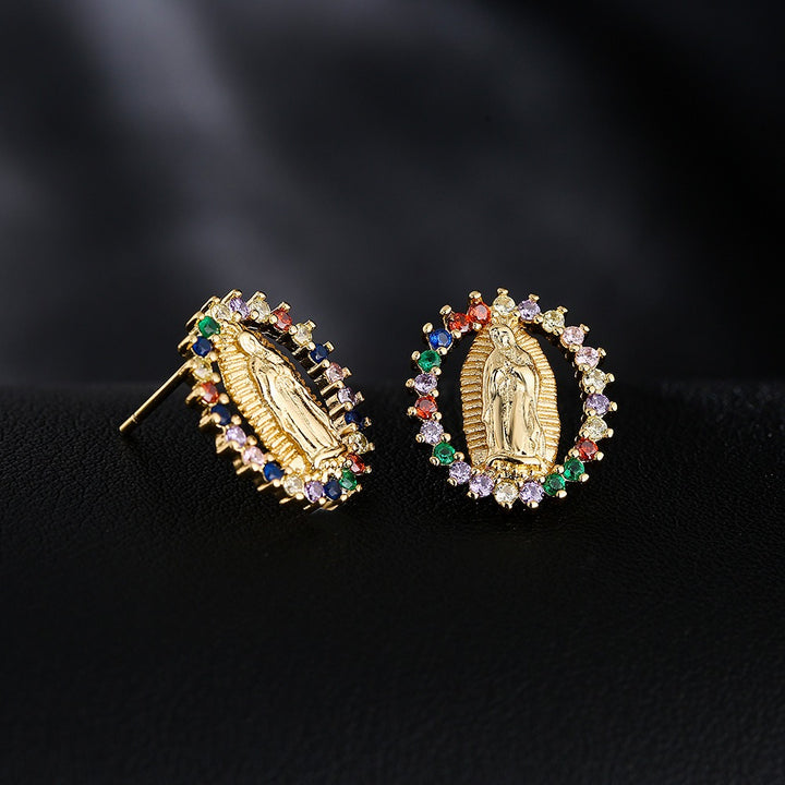 18K Gold Color Diamond Earrings - -Plated Religious Niche Earrings European