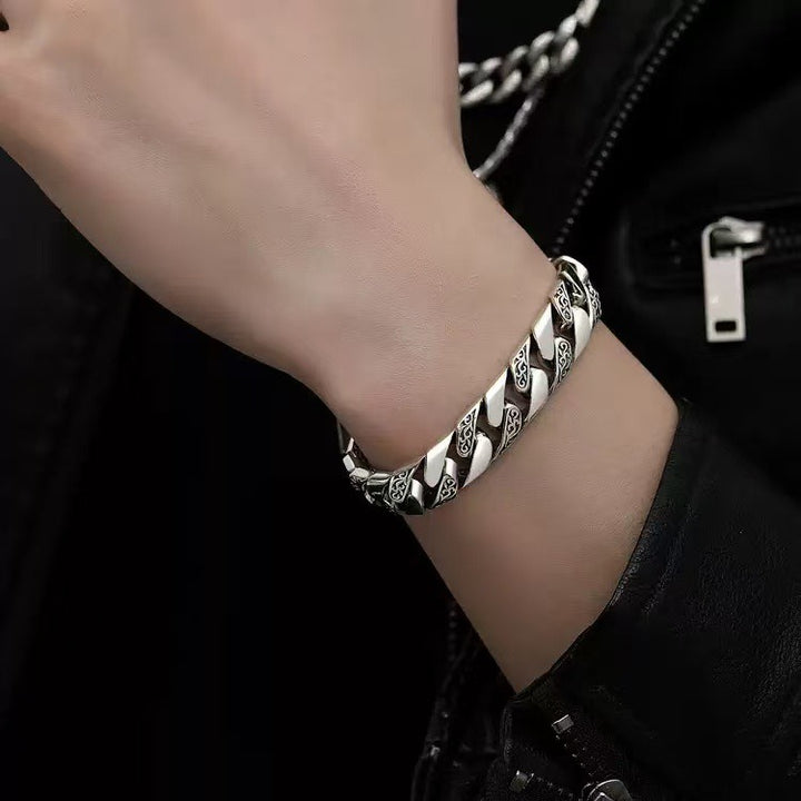Vintage Carved Cuban Link Bracelet - Titanium Steel Light Luxury Niche Edgy Bracelet