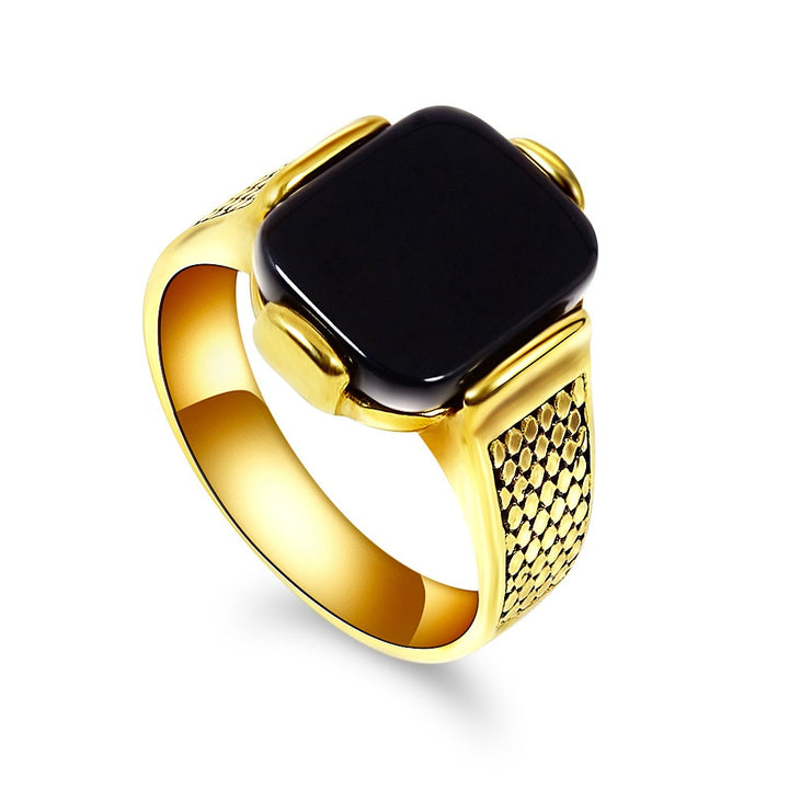 18K Gold/Silver Black Onyx Snake Pattern Ring