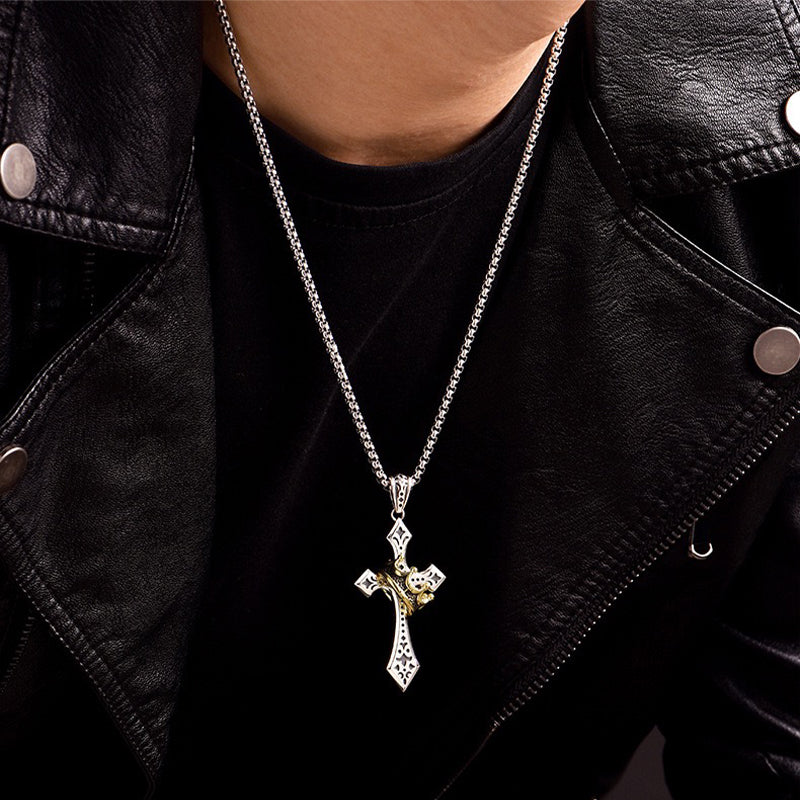 Cross and Crown Vintage Two-Tone Necklace