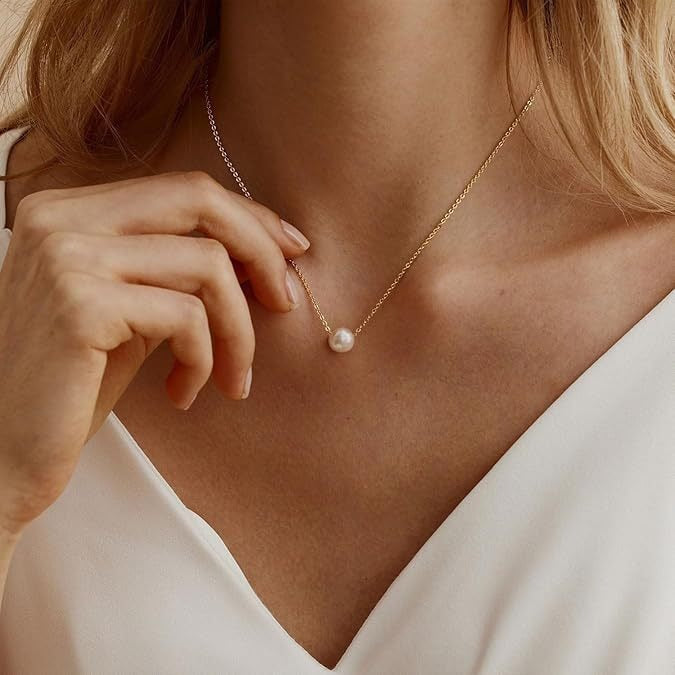 18K Gold/Silver Single Pearl Necklace - Light Luxury Minimalist Choker