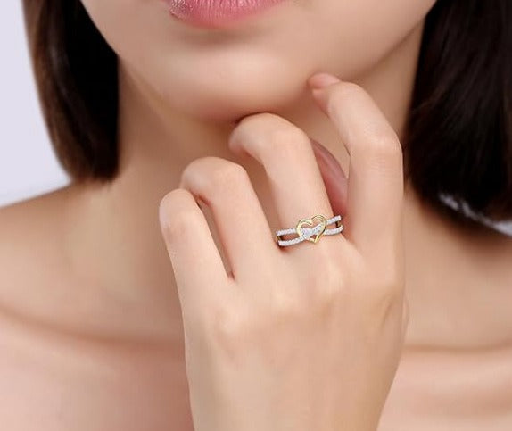 18K Gold Light Luxury Romantic Three-Color Heart Full-Diamond Couple Rings