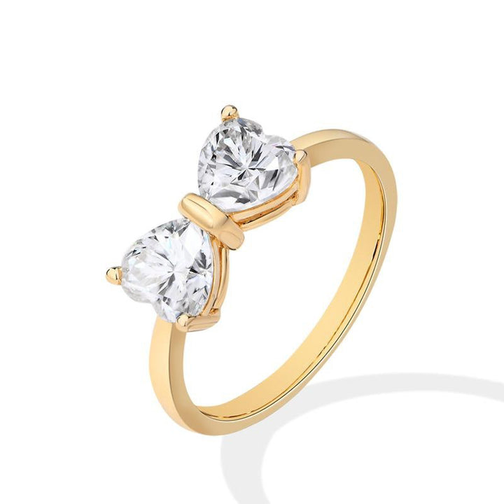 18K Gold / 18K White Gold Double Stone Bow Ring Minimal & Elegant Fine Jewelry Design