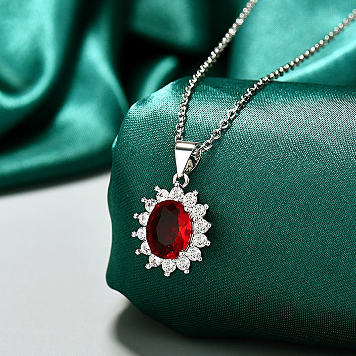 Colored Gem Sunflower Pendant Necklace Silver-Plated Full-Diamond Light Luxury Choker