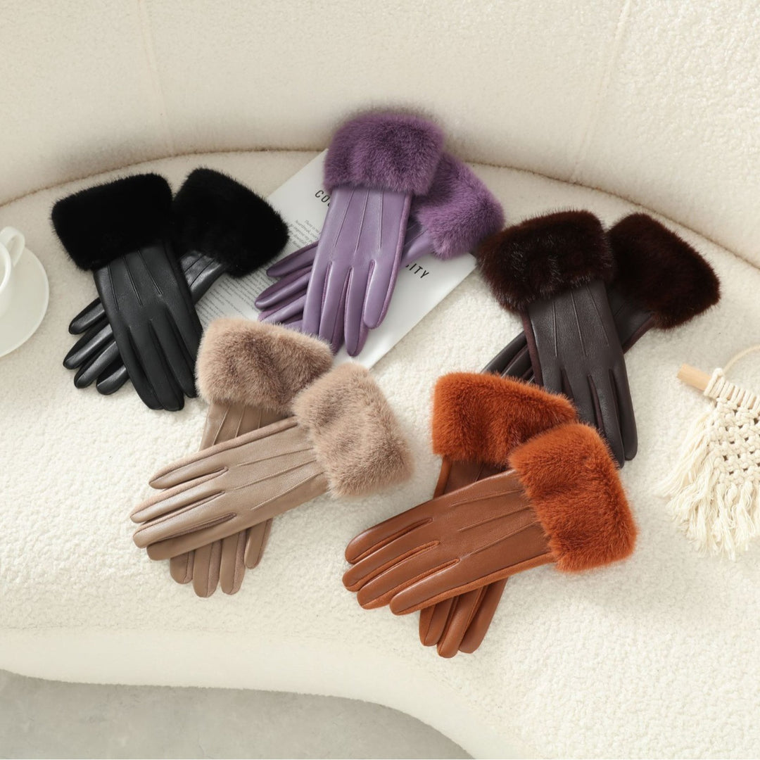 Luxury Faux Mink Collar Suede Touchscreen Gloves | Women's Windproof Thermal Fashion Gloves for Autumn & Winter