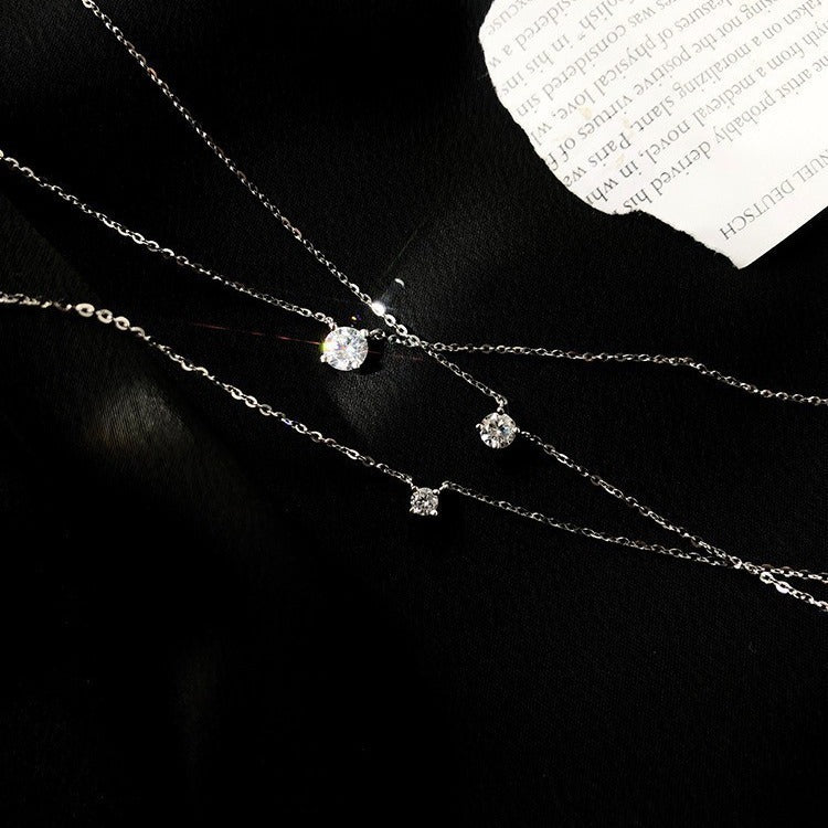 Light Luxury Solitaire Diamond Four-Prong Necklace - Minimalist Women's Clavicle Chain
