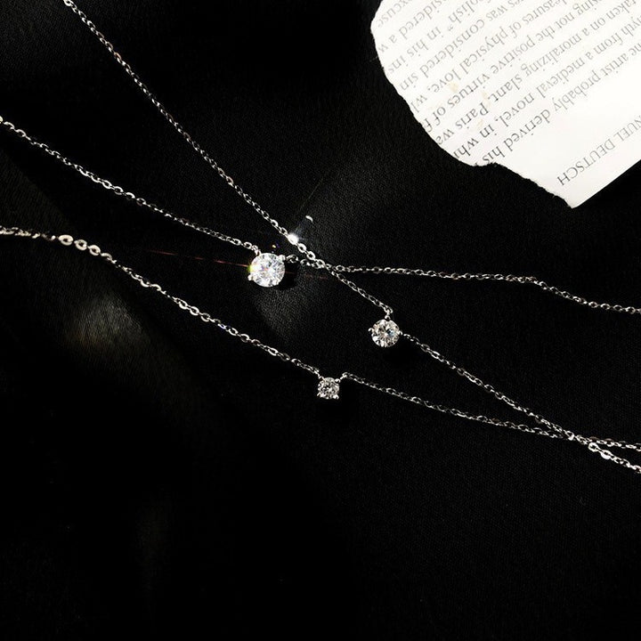 Light Luxury Solitaire Diamond Four-Prong Necklace - Minimalist Women's Clavicle Chain
