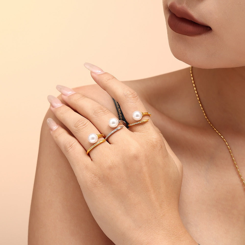 Elegant Pearl Open Ring | Minimalist Gold Design with Timeless Charm
