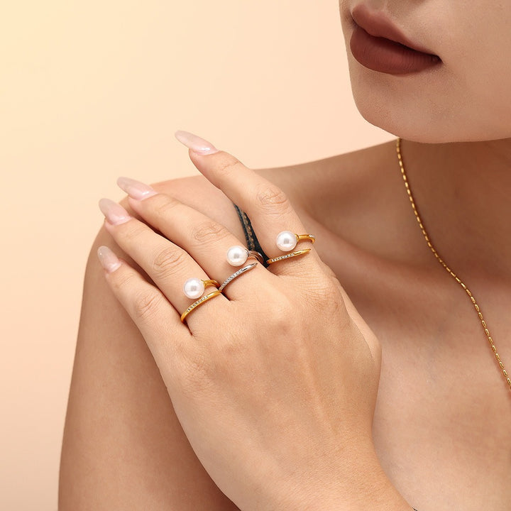 Elegant Pearl Open Ring | Minimalist Gold Design with Timeless Charm