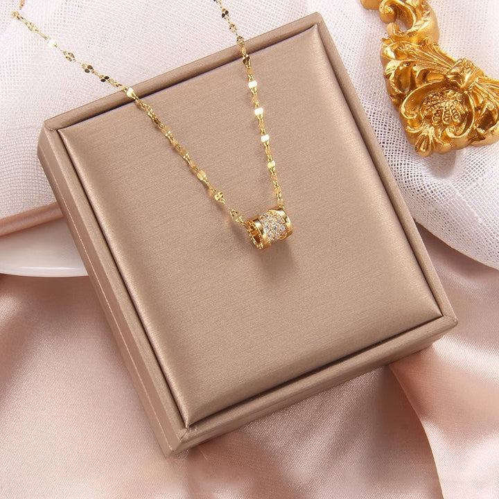 18K Gold / White Gold Slim Barrel Pavé Necklace | Minimal Luxury Collarbone Chain