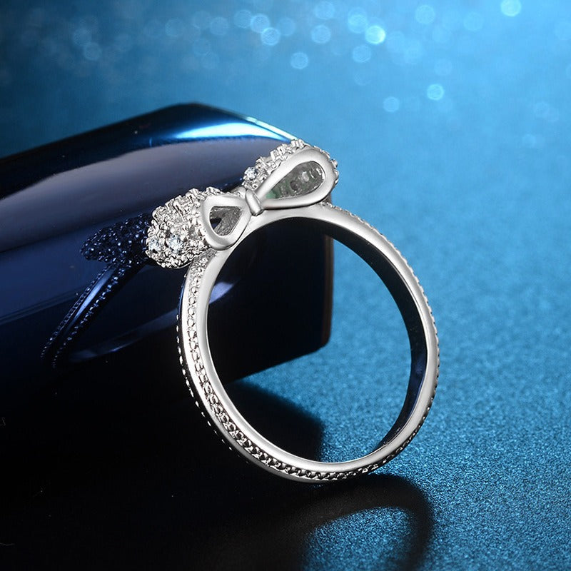Sterling Silver Bow Ring with Pavé Stones | Elegant Sparkle for Everyday Wear