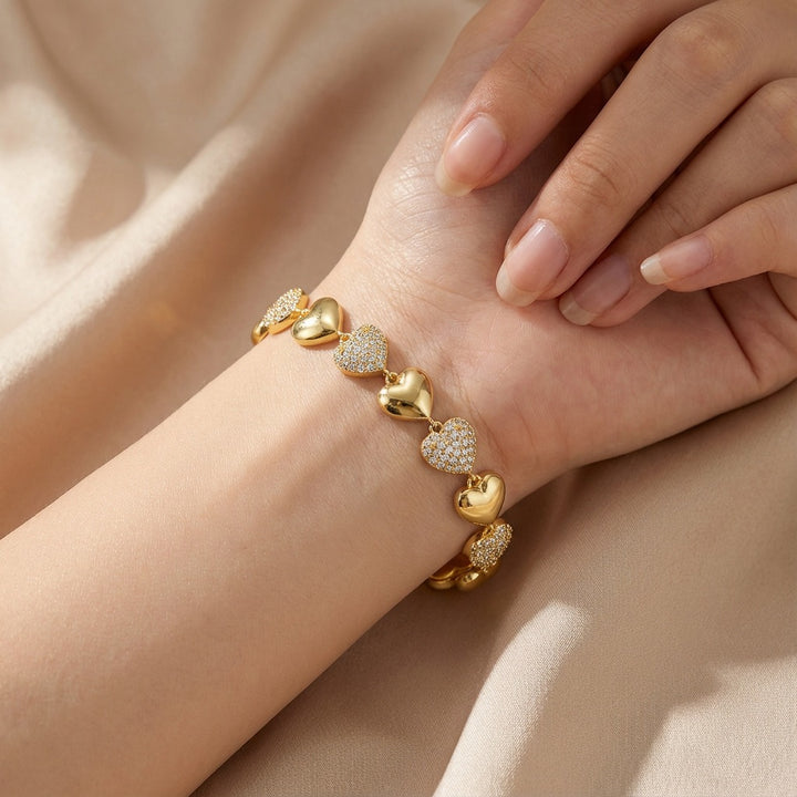 18K Gold Plated Heart Bracelet | AAAA+ Zircon | Elegant Everyday Jewelry