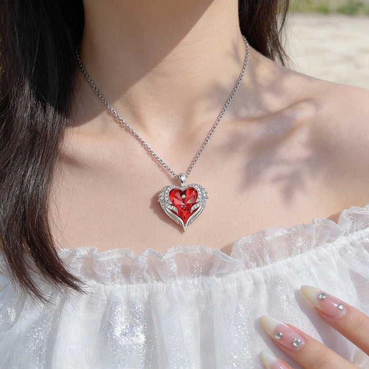Angel Wing Heart Crystal Necklace | Multicolor Gem | Meaningful Gift for Her