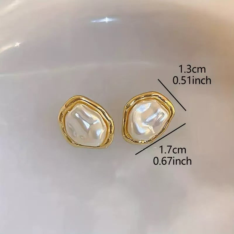 18K Gold Plated Freshwater Pearl Stud Earrings | Organic Shape | Minimal Elegance