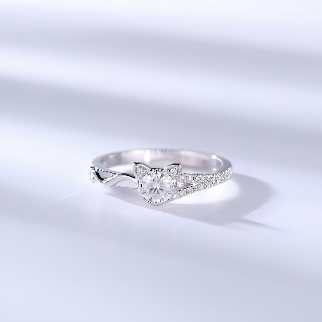 Moissanite White Gold Ring with Bow Design | Brilliant & Romantic Statement Ring