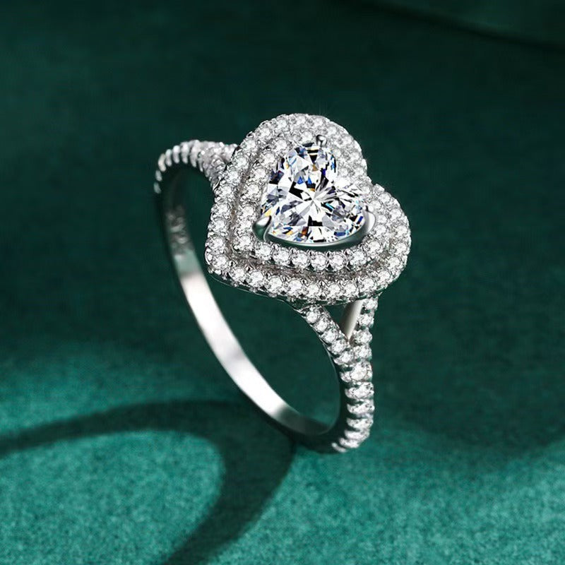 18K White Gold Heart-Cut Halo Open Ring | Eternal Love Collection