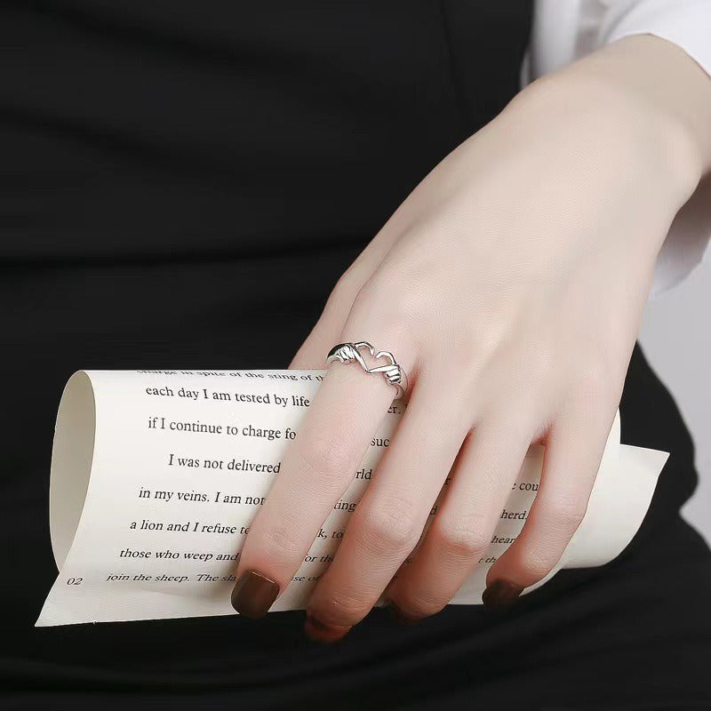 “Forever Promise” 925 Sterling Silver Hand-Holding Adjustable Ring | Symbol of Eternal Love