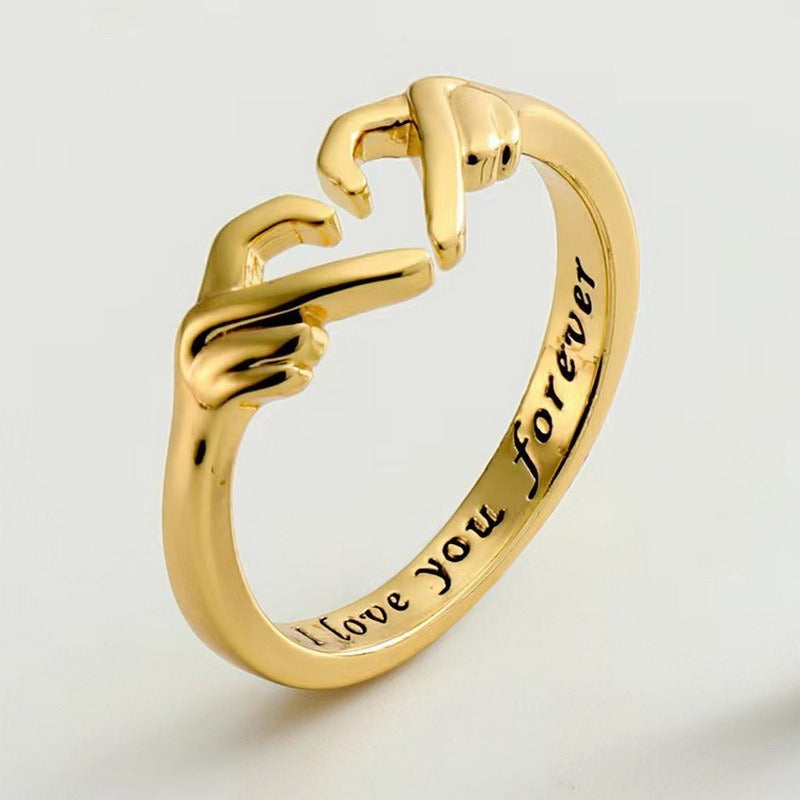 “Forever Promise” 925 Sterling Silver Hand-Holding Adjustable Ring | Symbol of Eternal Love