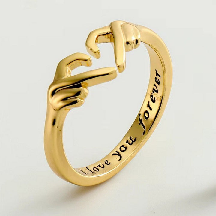 “Forever Promise” 925 Sterling Silver Hand-Holding Adjustable Ring | Symbol of Eternal Love