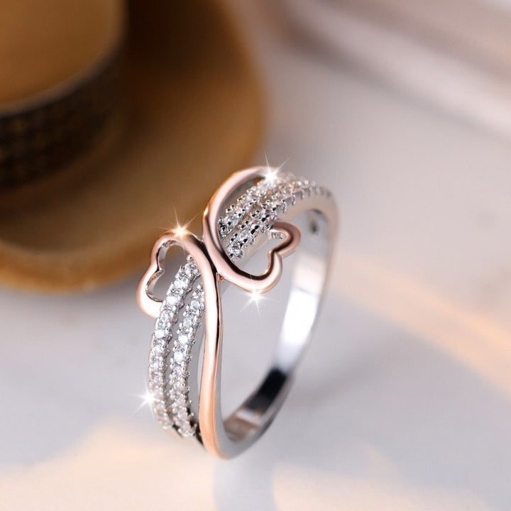 Intertwined Double Hearts 18K White Gold Diamond Ring｜Elegant Embodiment of Eternal Love