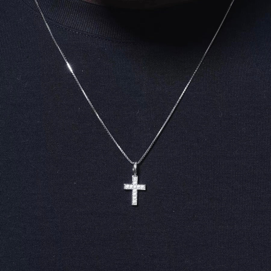 Exquisite diamond studded cross silver necklace