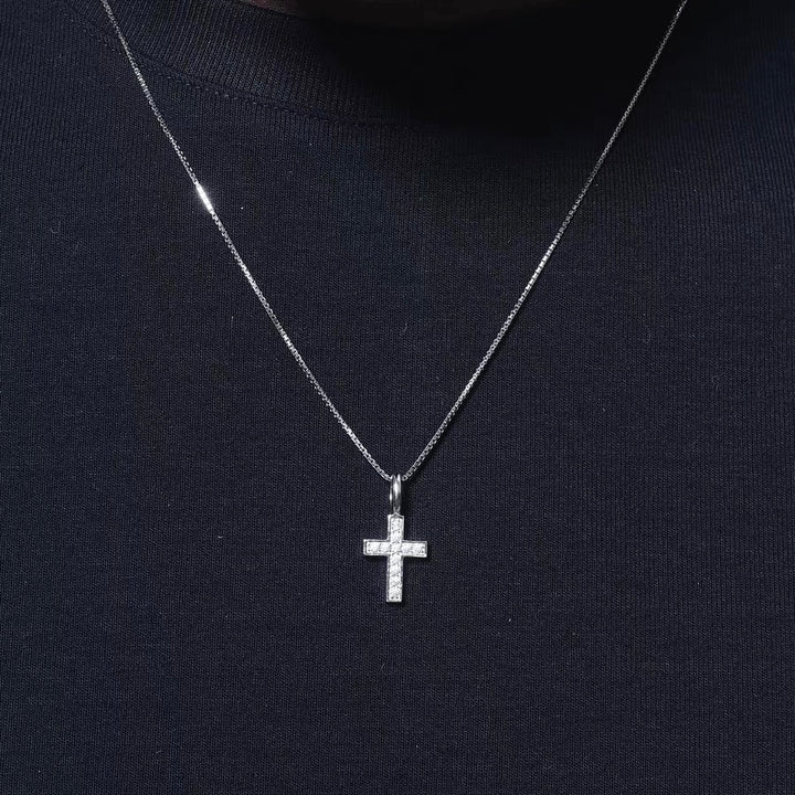 Exquisite diamond studded cross silver necklace
