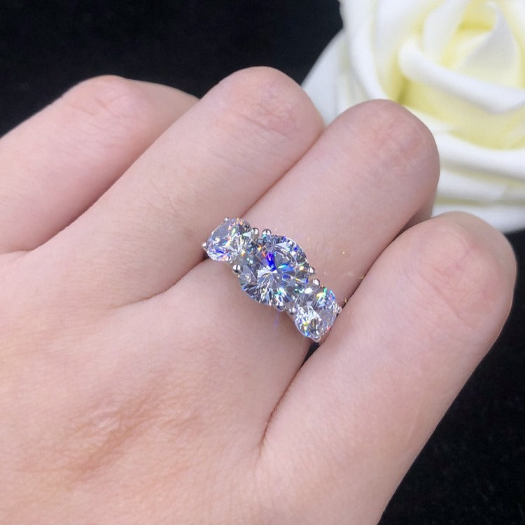 Triple Starburst S925 Sterling Silver Three-Stone Ring