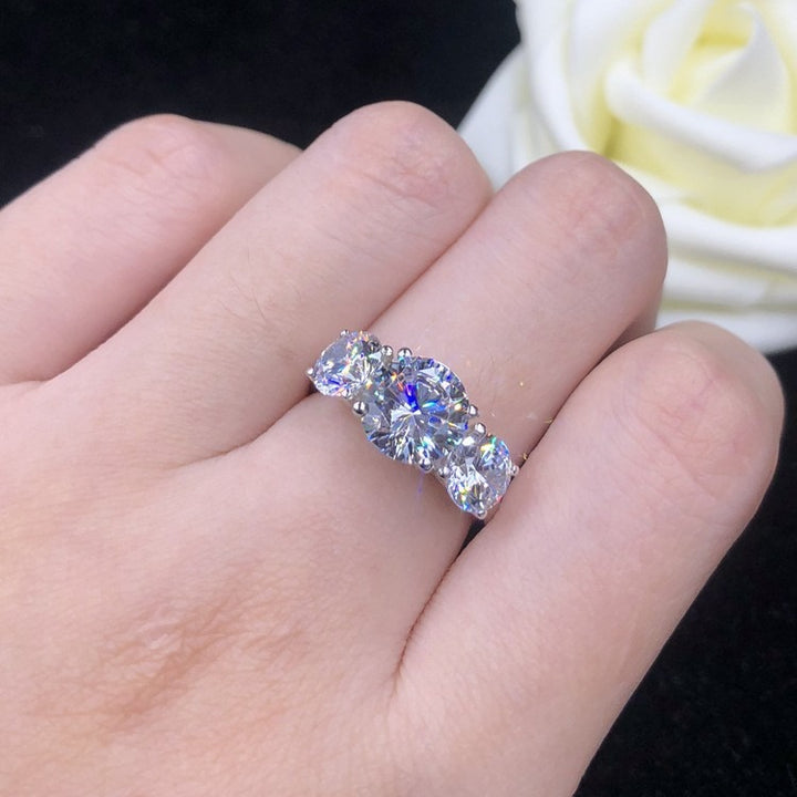 Triple Starburst S925 Sterling Silver Three-Stone Ring