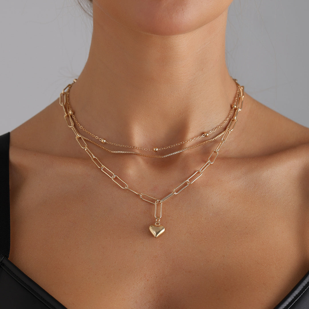 Gold Multi layered Stacked Love Pendant Necklace