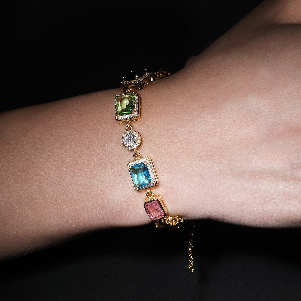 Colorful Gemstone Cross Bracelet (Gold/Silver Version)