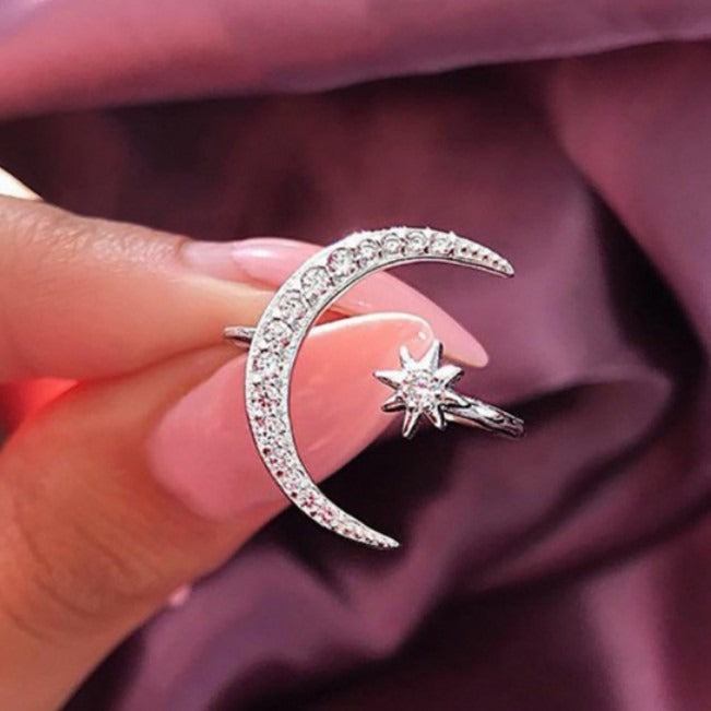 Moon & Star Adjustable Open Ring